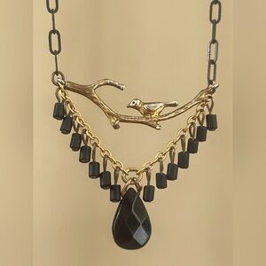 Original David Aubrey delicate black onyx bird necklace- gorgeous vintage!